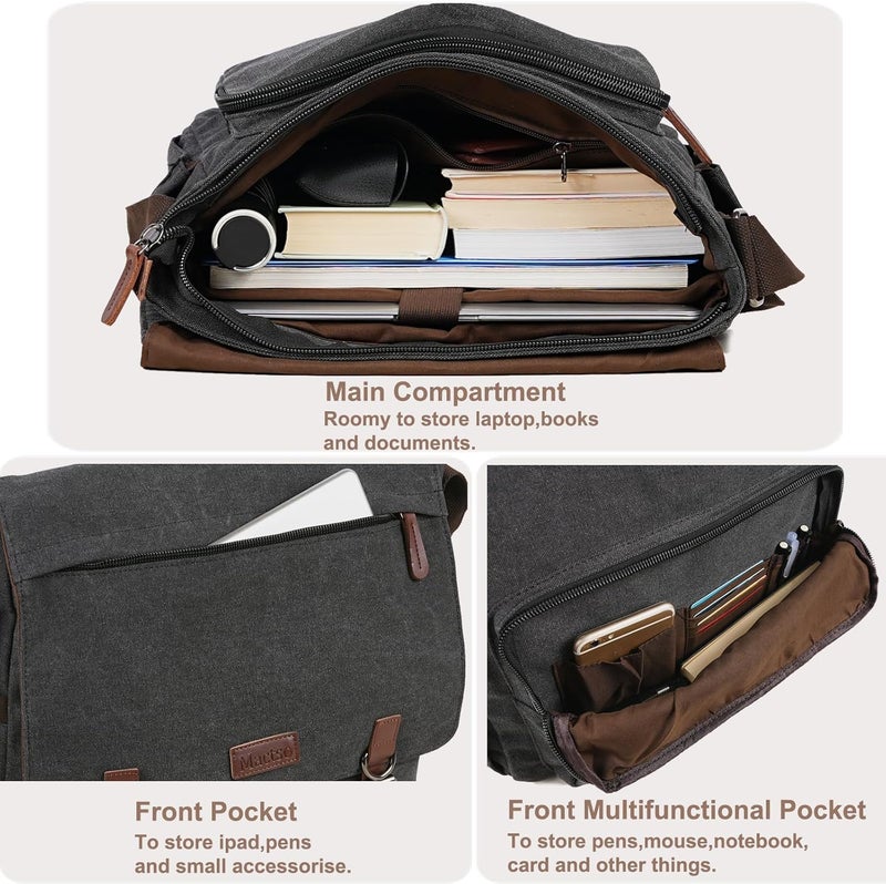 Mactso Canvas Messenger Bag for Men Women,Travel Satchel Shoulder bag 15.6 Inch Laptop Bag briefcase Business - Image 3